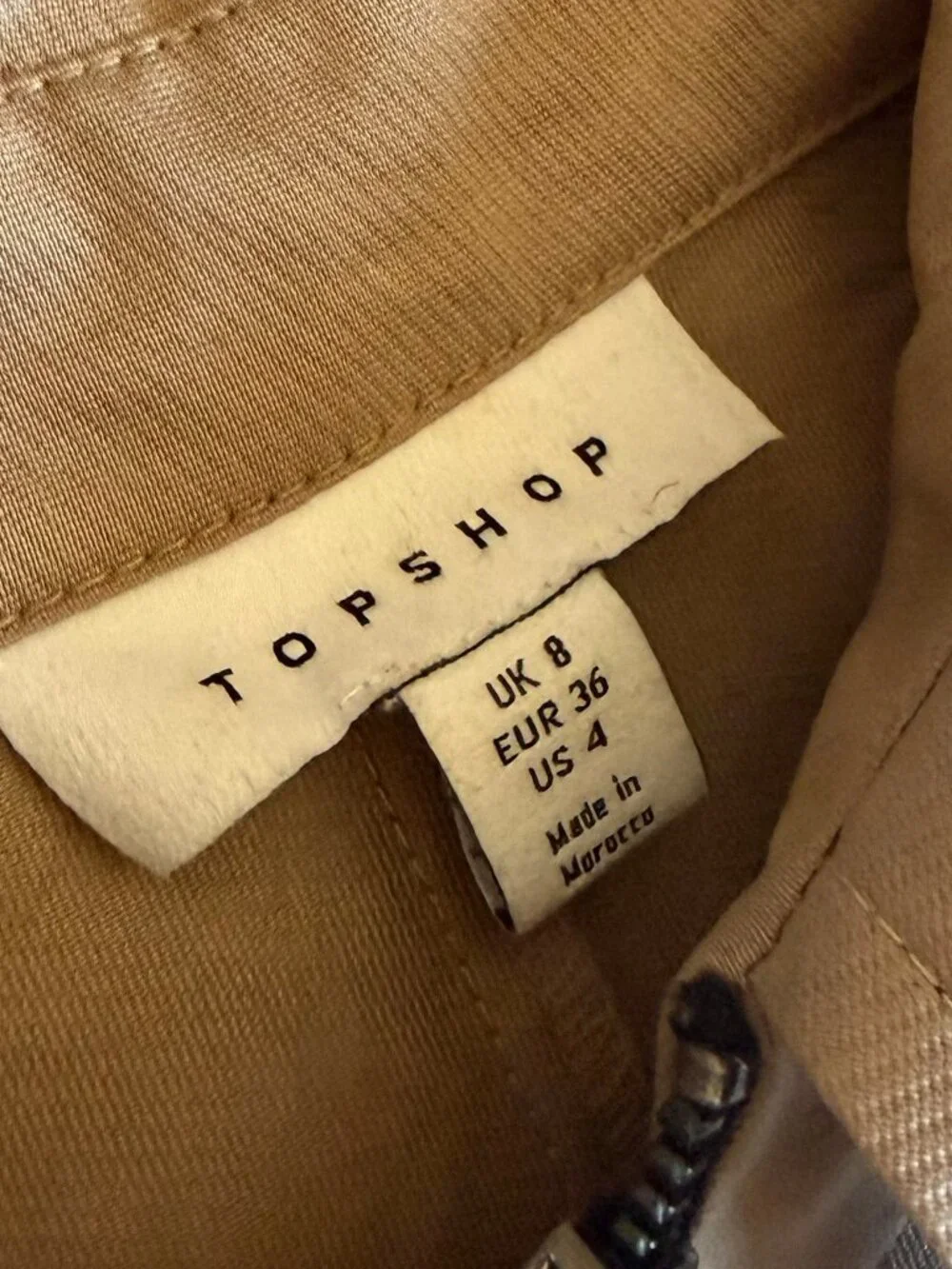 Topshop Utility Zip Jumpsuit Neutral Beige One-Piece Wide Leg Size 4 Women's
